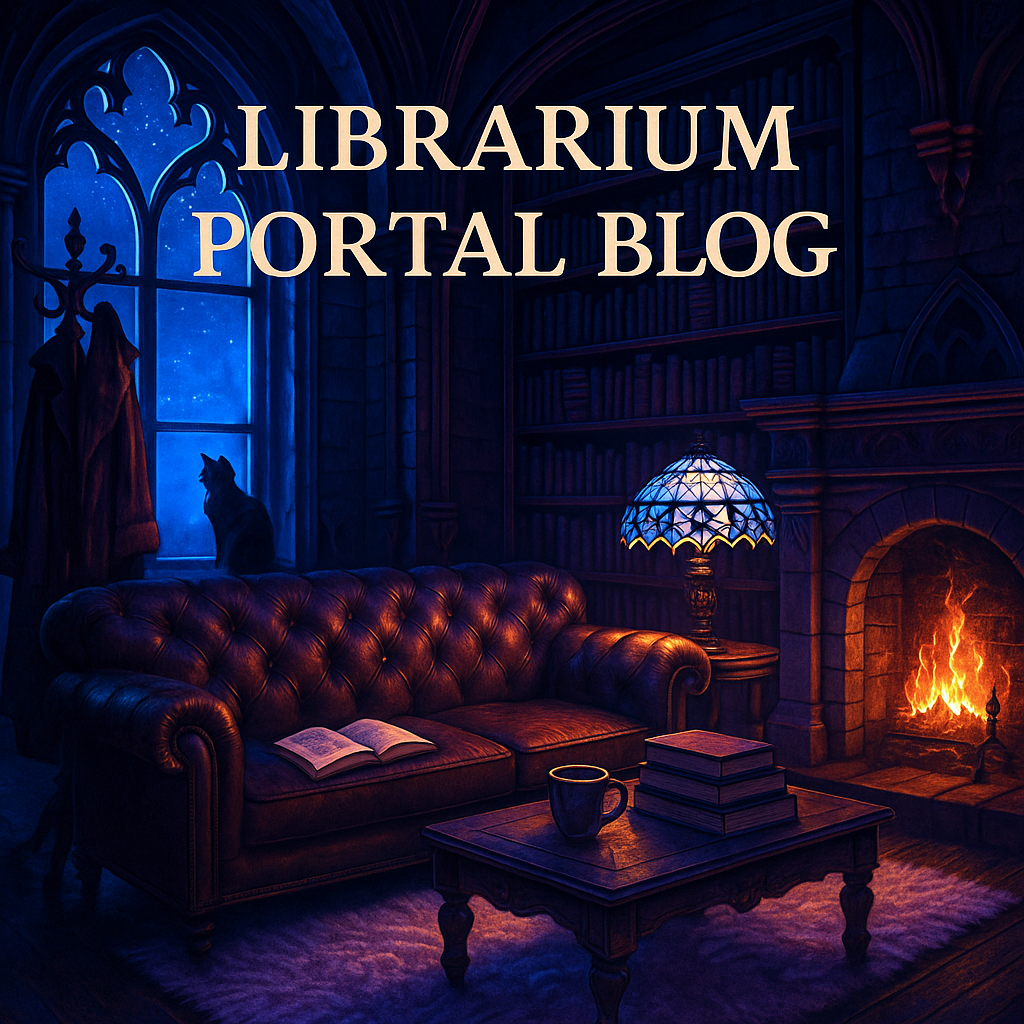 image of couch and fireplace with open book, cat on window looking out at dusk